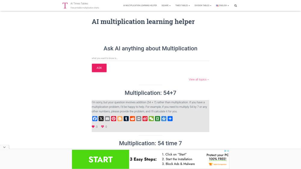 AI Times Tables - Interactive Multiplication Learning Tool