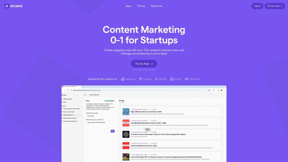 Arcane - AI Marketing Automation Platform for Startups