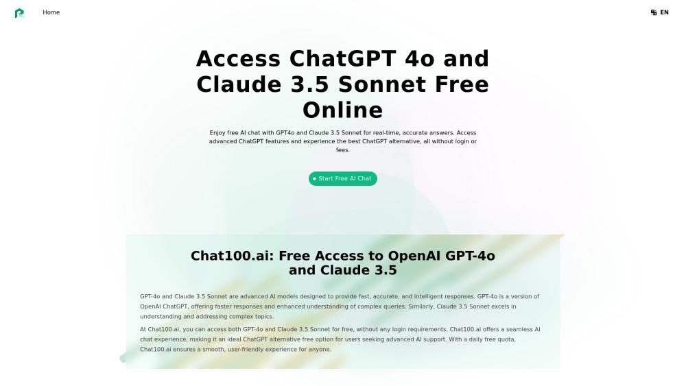 Chat100.ai: Free ChatGPT 4o and Claude 3.5 Sonnet