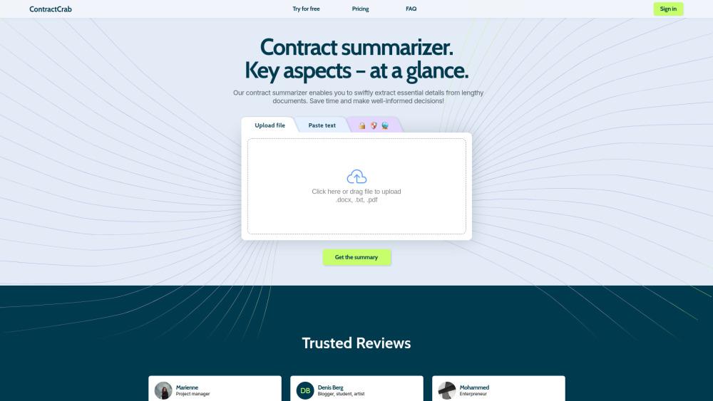 ContractCrab - AI Contract Summarization Tool