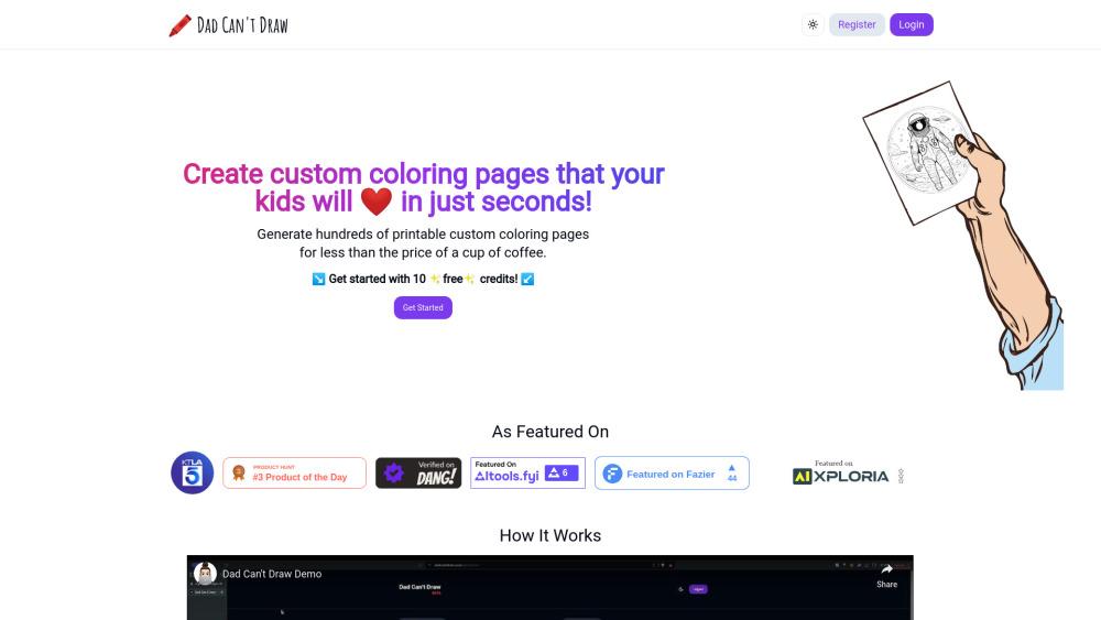 Dad Can't Draw - AI Coloring Pages for Kids