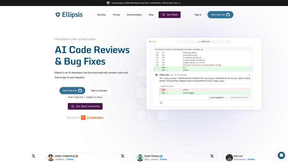 Ellipsis AI Code Reviews & Bug Fixes