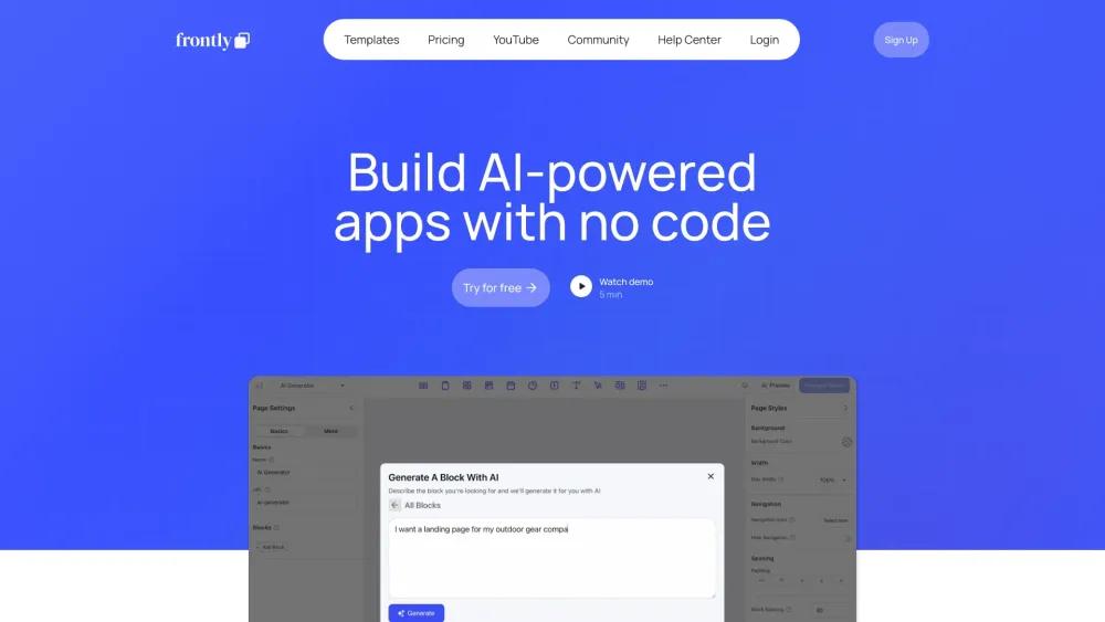 Frontly - AI-Powered No-Code SaaS App Builder