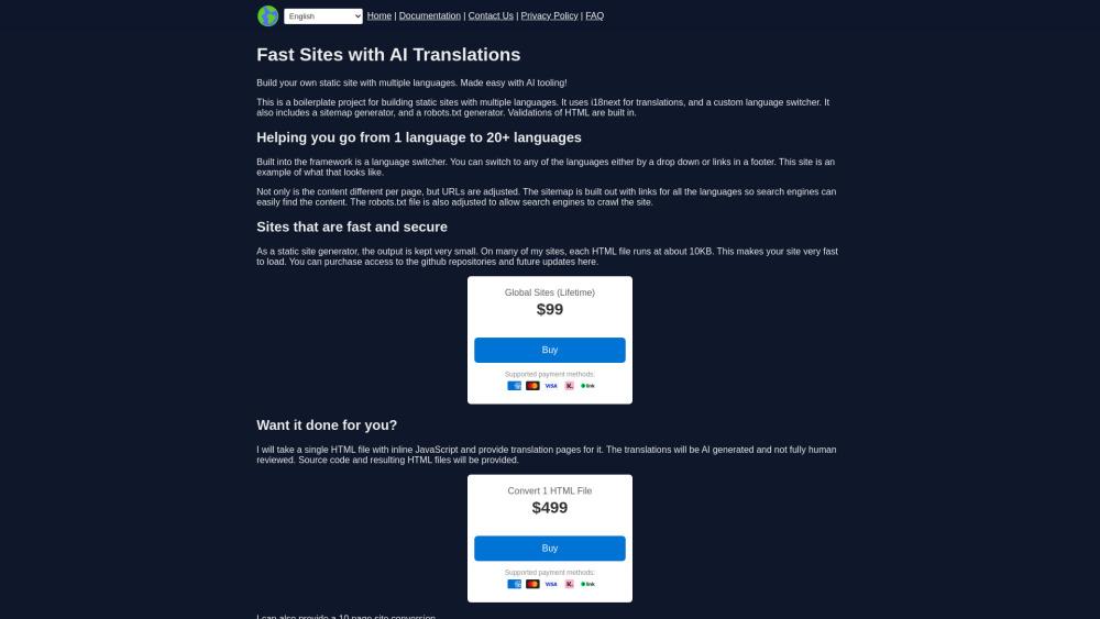 Global Sites AI - Build Fast, Multilingual Static Sites with AI Translations and SEO