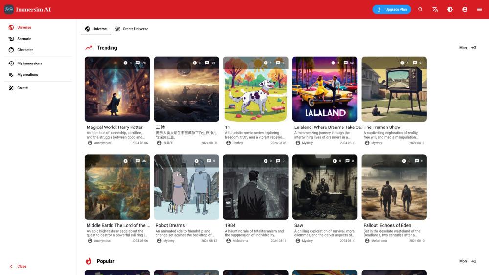 Immersim AI - Create and Explore Infinite Virtual Worlds
