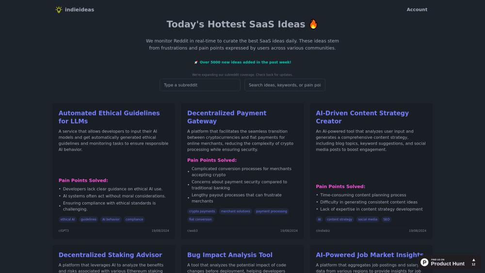 Indieideas.io - Discover Daily SaaS Ideas from Real User Feedback