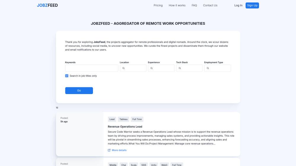 JobzFeed - Remote Work Opportunities for Digital Professionals