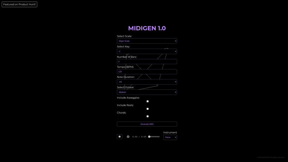 MIDIGEN AI-Powered MIDI Melody Generator