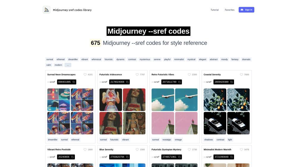 Midjourney Sref Code Library - AI Image Generation Made Easy