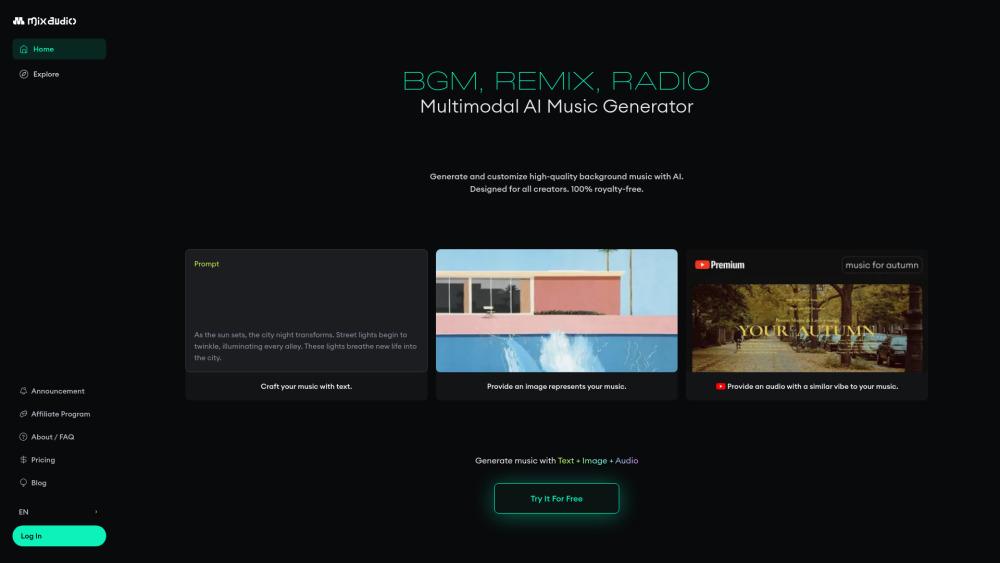 MixAudio - AI Music Generation Platform for Royalty-Free Background Music
