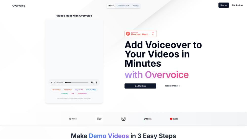 Overvoice - AI-Powered Voiceovers in Minutes