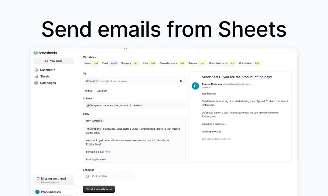 sendsheets