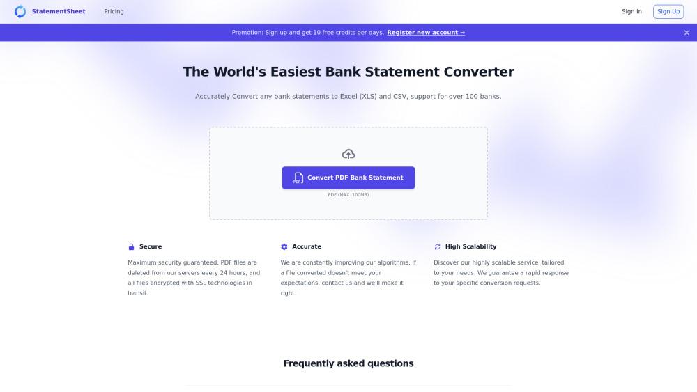 StatementSheet - Convert Bank Statements to Excel/CSV