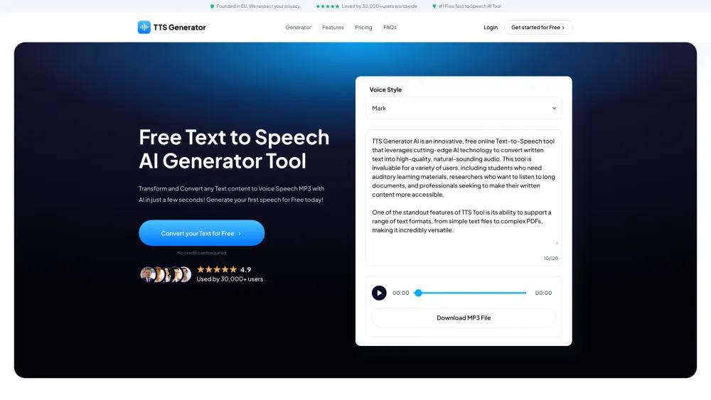 TTS-Generator.com - Free Text-to-Speech AI Tool