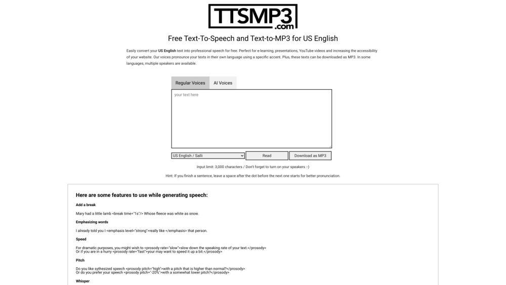ttsMP3.com - Online Text-to-Speech Tool with 28+ Languages