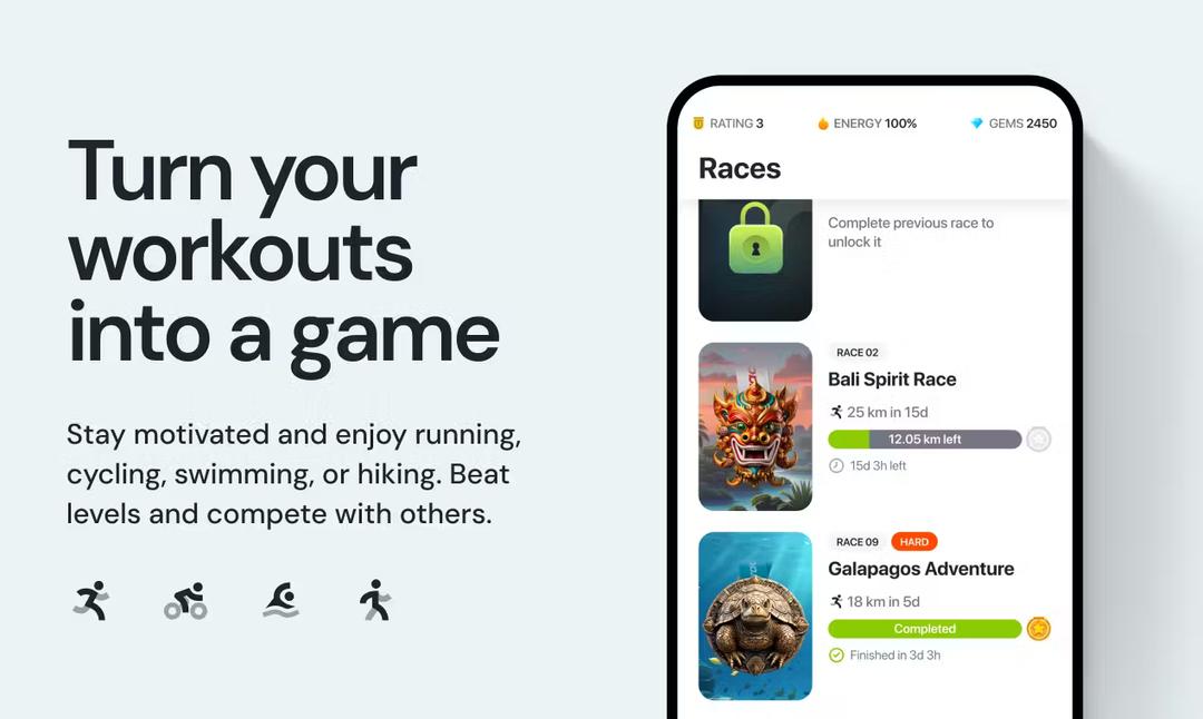 uRace: Gamified run/ride/swim/hike