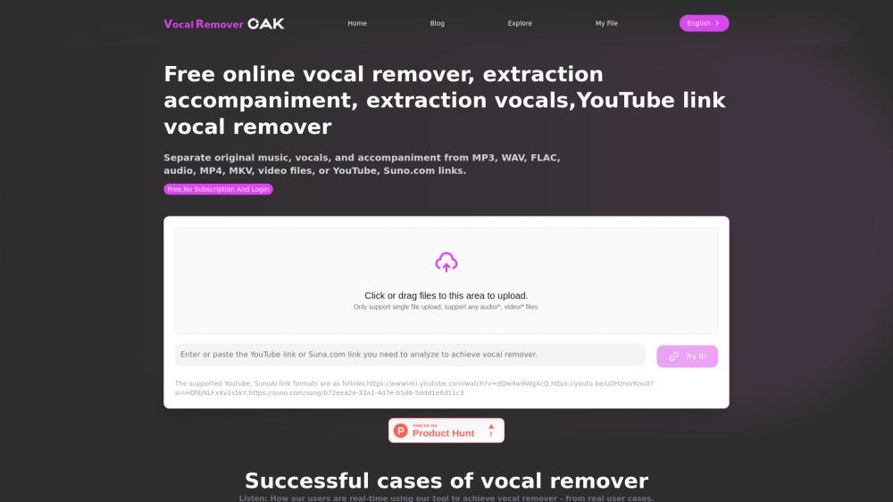 Free Online Vocal Remover - AI Driven Vocal Separator