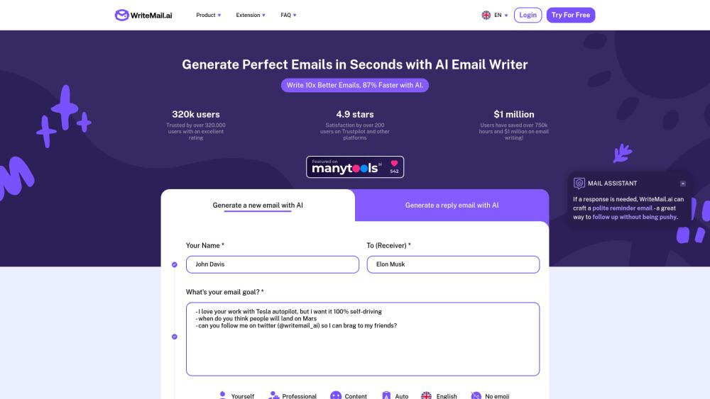 WriteMail.ai - AI-Powered Email Writing Assistant