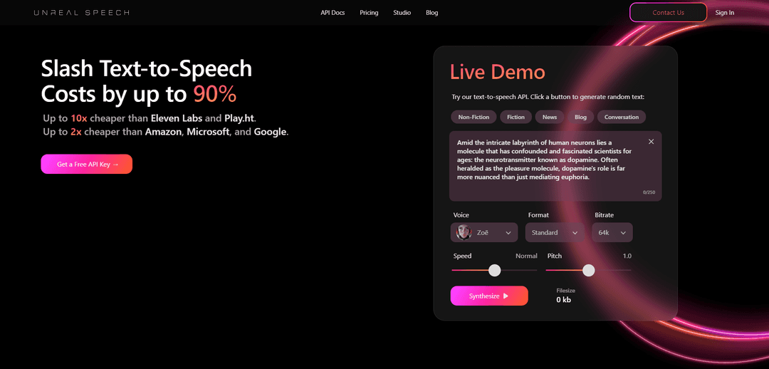 Unreal Speech - Ultra-Affordable AI Text-to-Speech API