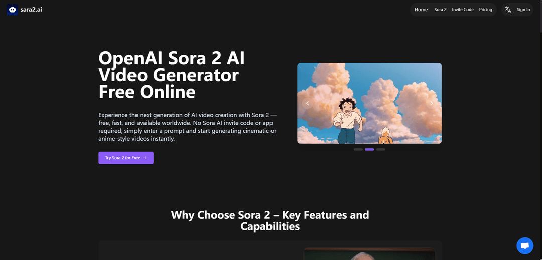 Sara2.ai：Free Sora 2 AI Video Generator Online