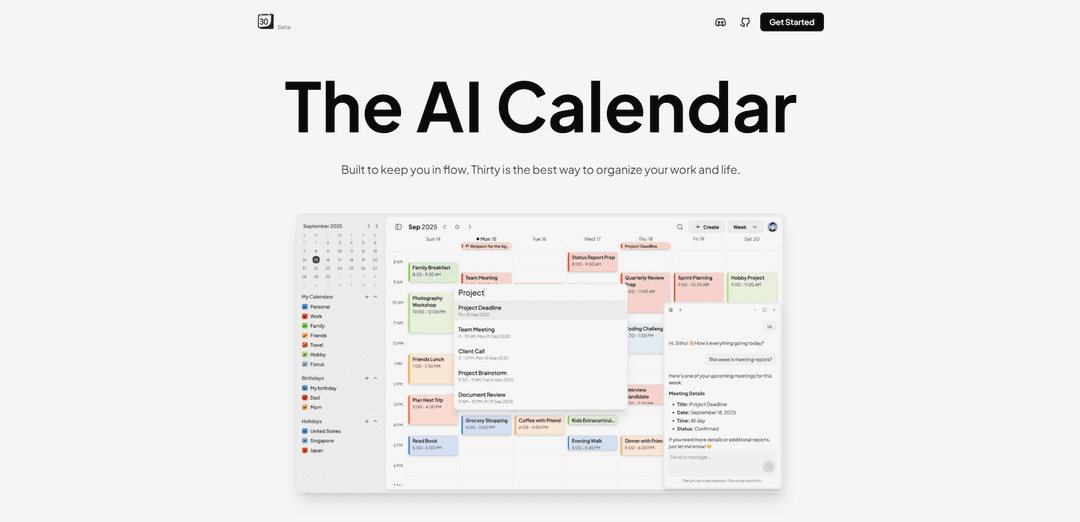 Thirty Calendar