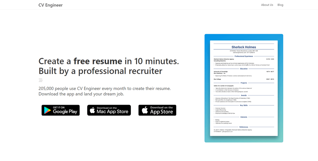 CV Engineer - Free Resume Builder App