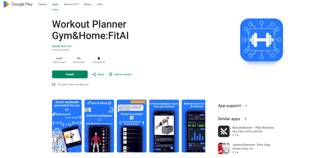 Workout Planner Gym&Home:FitAI