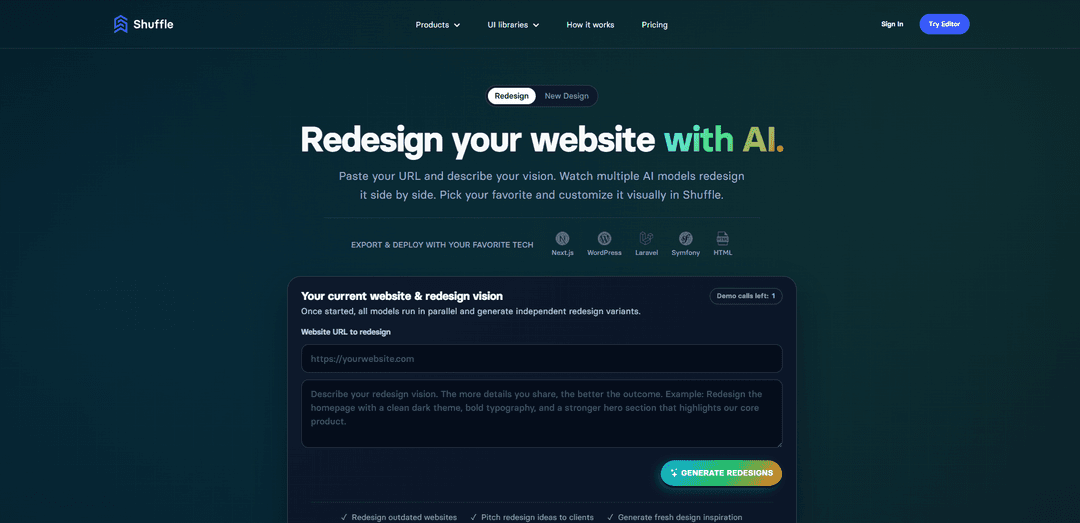 AI Website Redesign by Shuffle