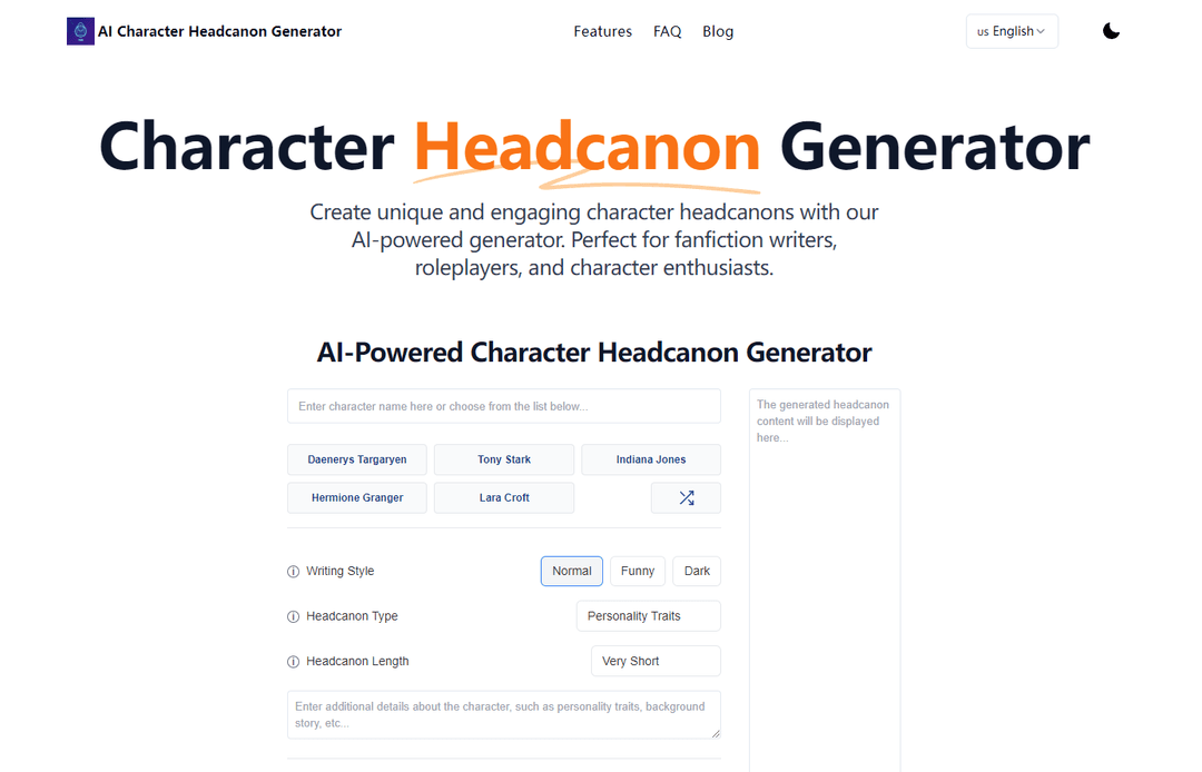 AI Character Headcanon Generator