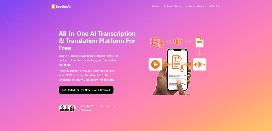 Saveto AI: Free AI Transcription and Summarization Tool