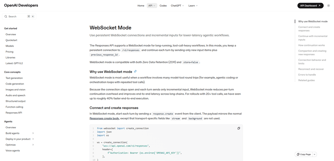 OpenAI WebSocket Mode for Responses API