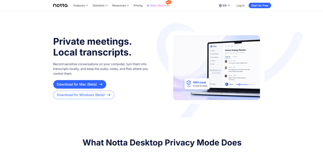 Notta Desktop - Privacy Mode