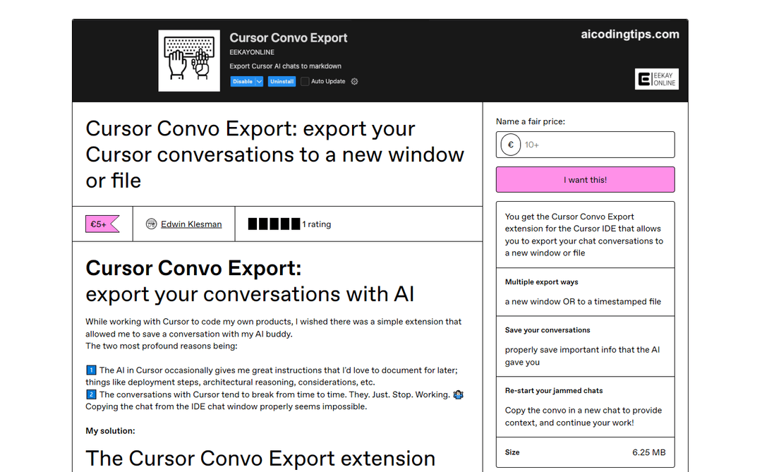 Cursor Convo Export extension