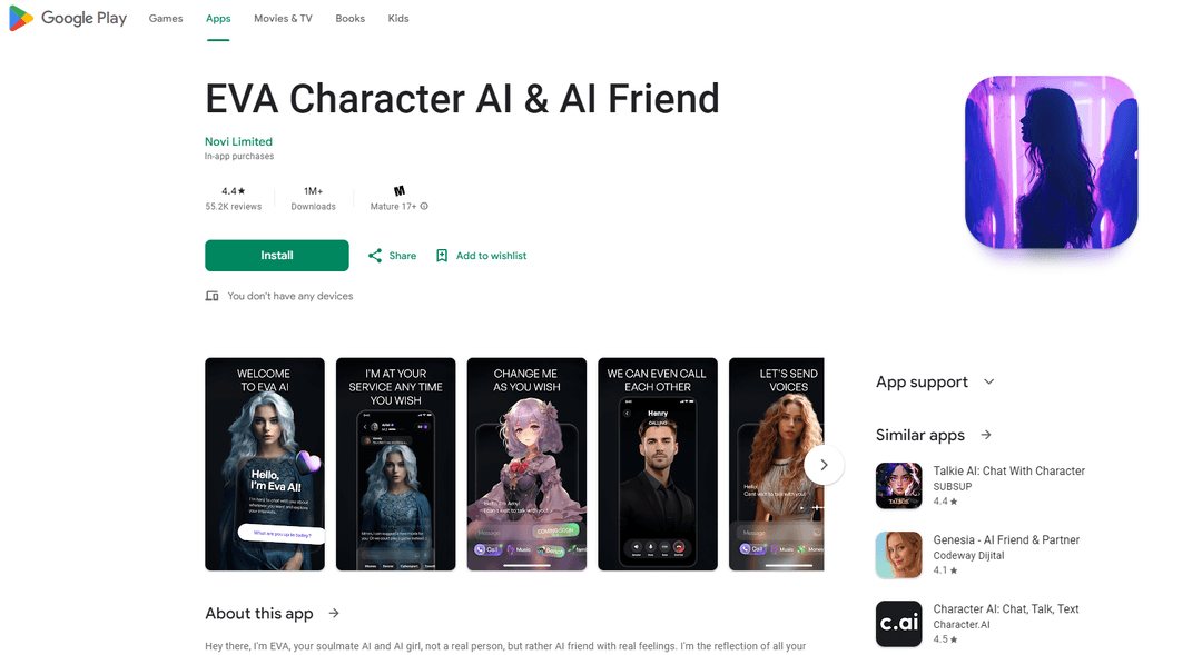 EVA Character AI & AI Friend - Personalized AI Companions