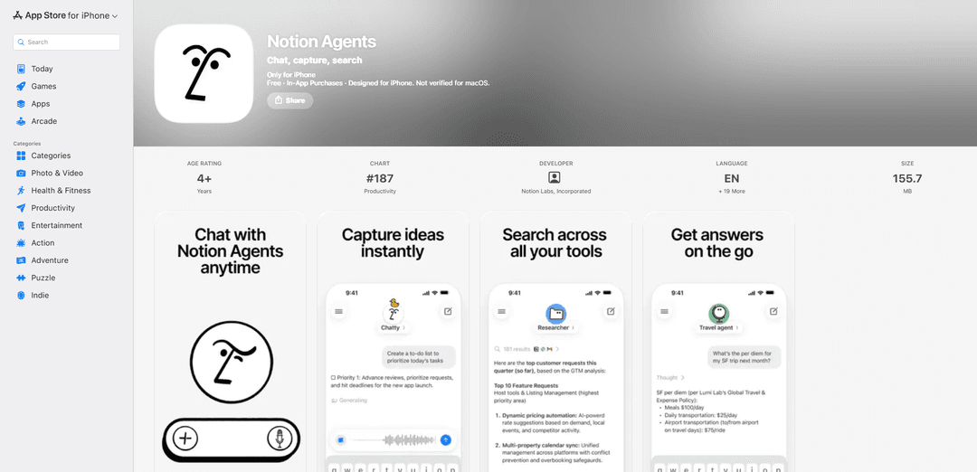 Notion Agents iOS app