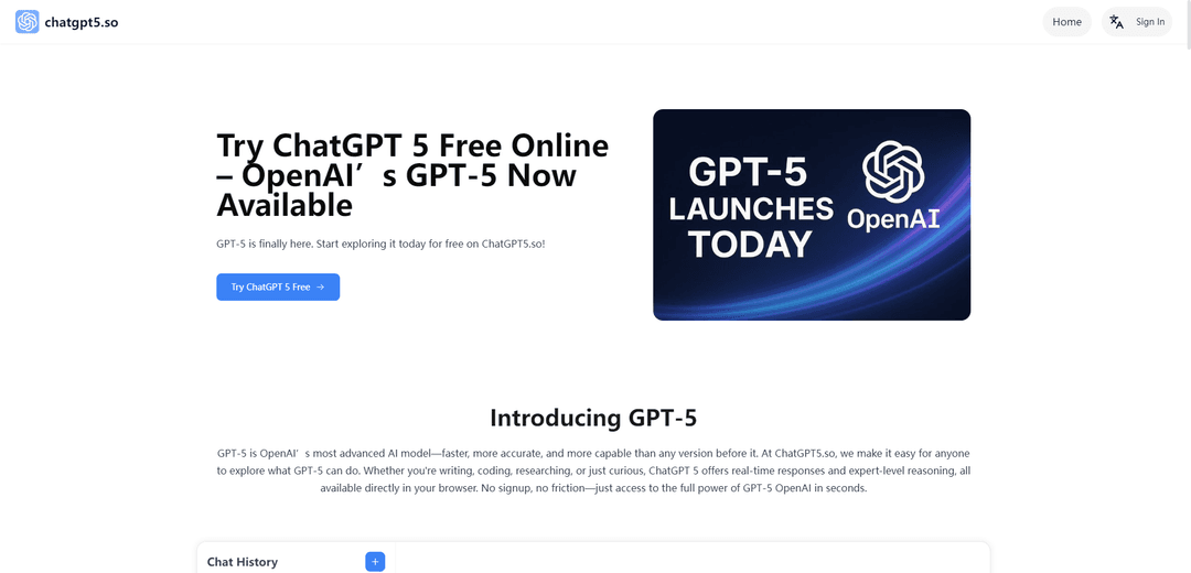 ChatGPT5.so: Free GPT‑5 Online With No Login