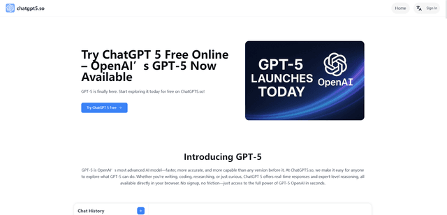ChatGPT5.so: Free GPT‑5 Online With No Login