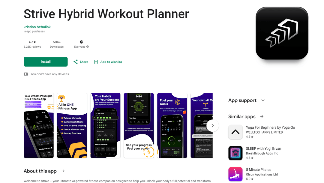 Strive Hybrid Workout Planner