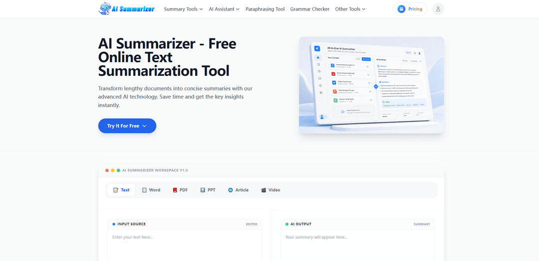 AI Summarizer: Free Online Text Summary Tool