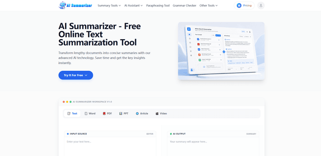AI Summarizer: Free Online Text Summary Tool