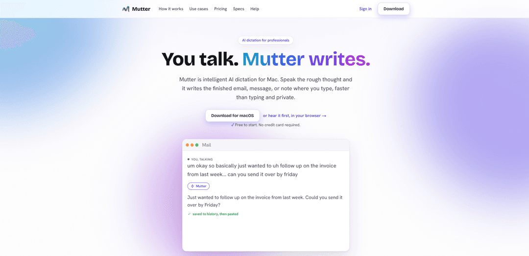 Mutter AI Dictation