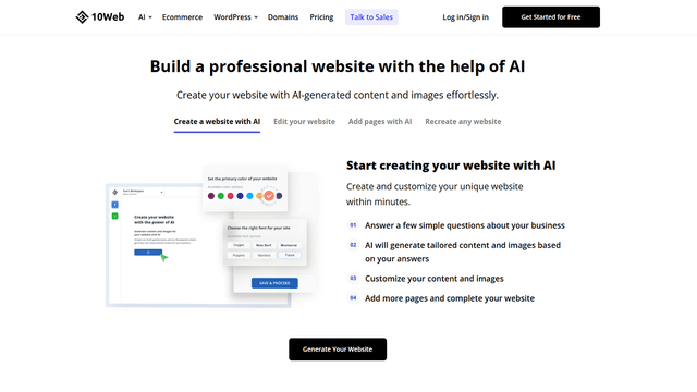 10Web 리뷰: AI 기반 워드프레스 웹사이트 빌더