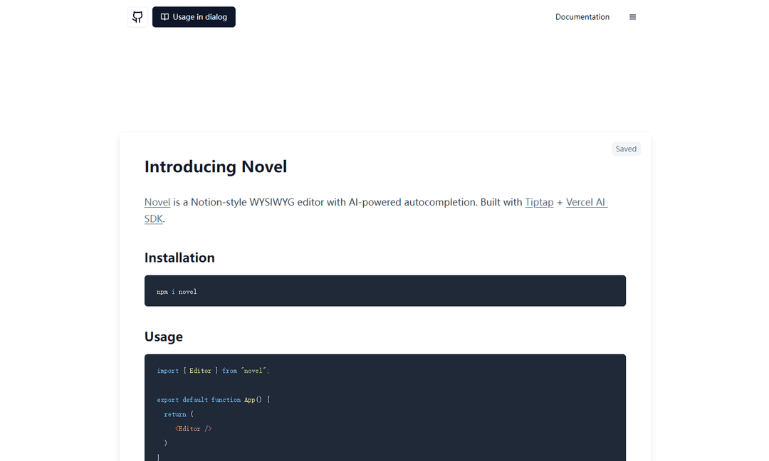 Novel - AI-Powered WYSIWYG Editor for Intelligent Writing