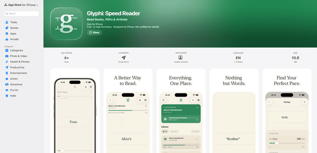 Glyphi: Speed Reader