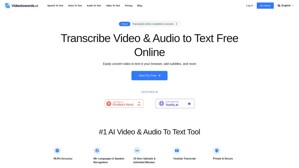 VideoToWords AI - Accurate Video to Text Transcription Tool